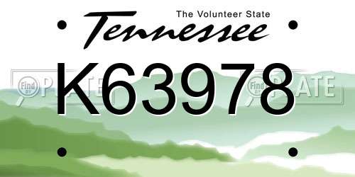 K63978 Tennessee License Plate