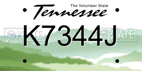 K7344J Tennessee License Plate