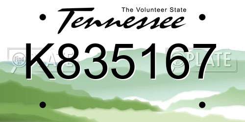 K835167 Tennessee License Plate