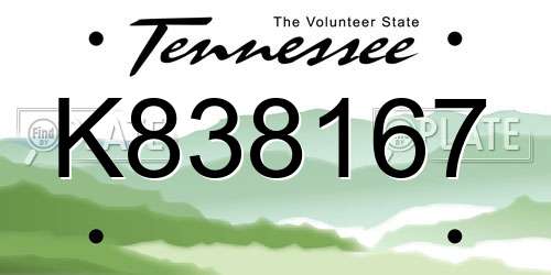 K838167 Tennessee License Plate