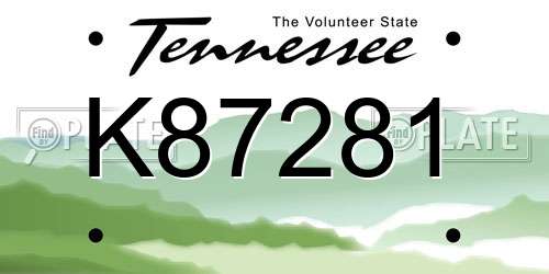 K87281 Tennessee License Plate