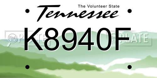 K8940F Tennessee License Plate