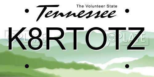 K8RTOTZ Tennessee License Plate