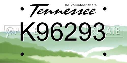 K96293 Tennessee License Plate