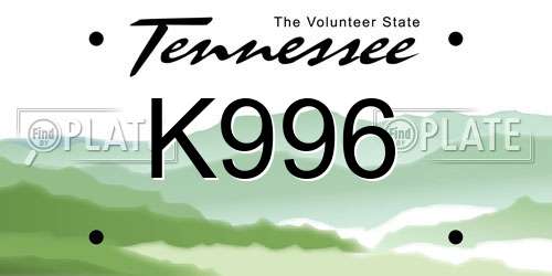 K996 Tennessee License Plate