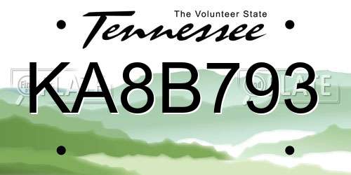 KA8B793 Tennessee License Plate