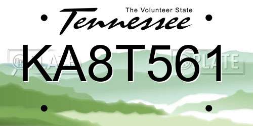 KA8T561 Tennessee License Plate