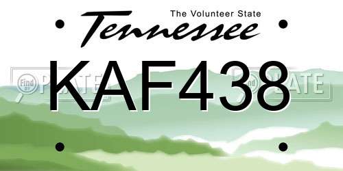KAF438 Tennessee License Plate