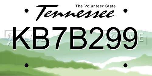 KB7B299 Tennessee License Plate
