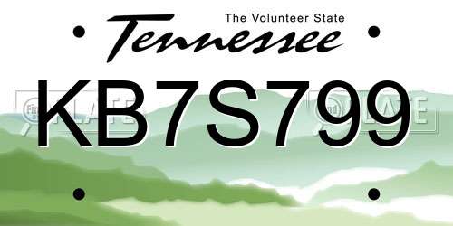 KB7S799 Tennessee License Plate