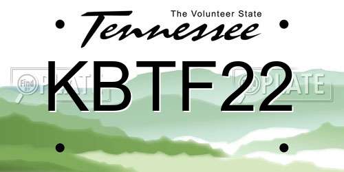 KBTF22 Tennessee License Plate