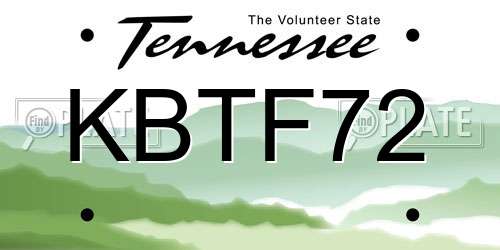 KBTF72 Tennessee License Plate