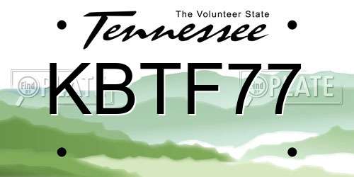 KBTF77 Tennessee License Plate
