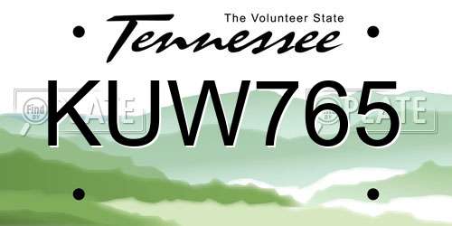 KUW765 Tennessee License Plate