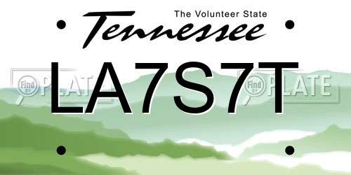 LA7S7T Tennessee License Plate