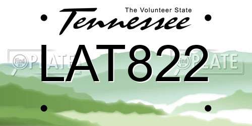 LAT822 Tennessee License Plate