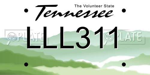 LLL311 Tennessee License Plate
