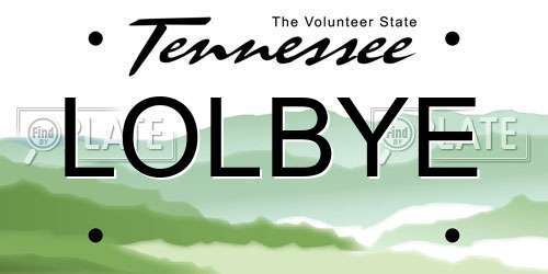 LOLBYE Tennessee License Plate