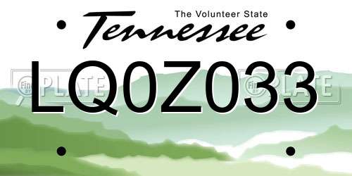 LQ0Z033 Tennessee License Plate