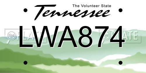 LWA874 Tennessee License Plate