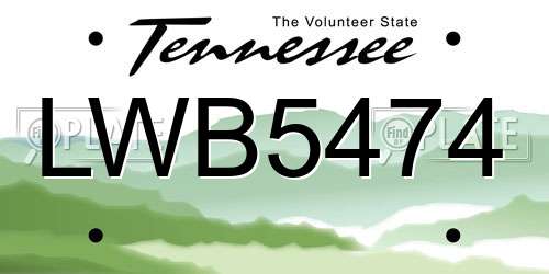 LWB5474 Tennessee License Plate