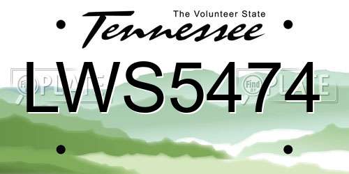 LWS5474 Tennessee License Plate