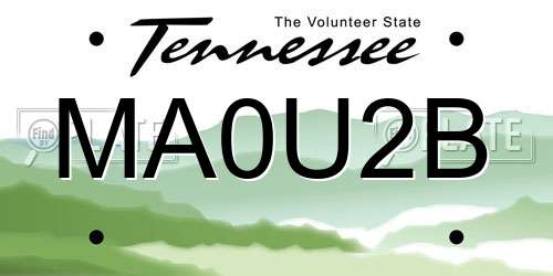 MA0U2B Tennessee License Plate