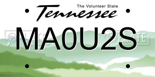 MA0U2S Tennessee License Plate