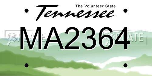 MA2364 Tennessee License Plate