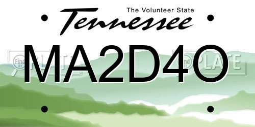 MA2D4O Tennessee License Plate