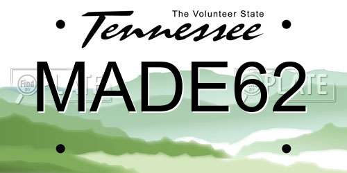 MADE62 Tennessee License Plate