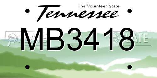 MB3418 Tennessee License Plate