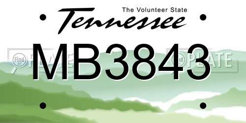 MB3843 Tennessee License Plate