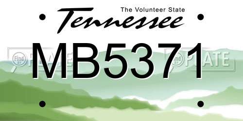 MB5371 Tennessee License Plate
