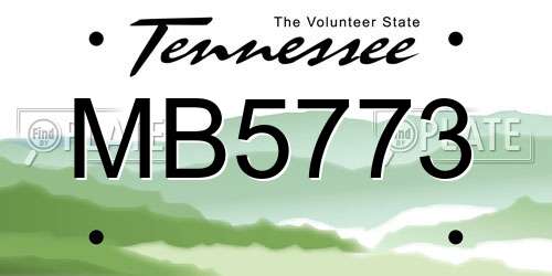 MB5773 Tennessee License Plate