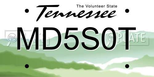MD5S0T Tennessee License Plate