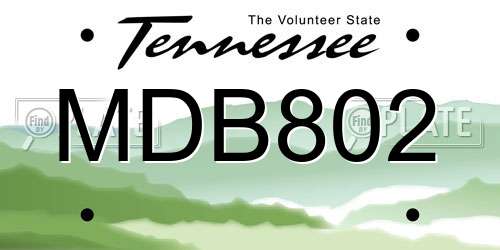 MDB802 Tennessee License Plate