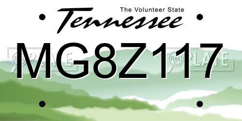 MG8Z117 Tennessee License Plate