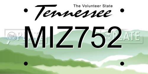 MIZ752 Tennessee License Plate