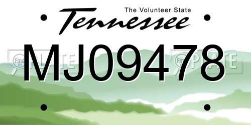 MJ09478 Tennessee License Plate