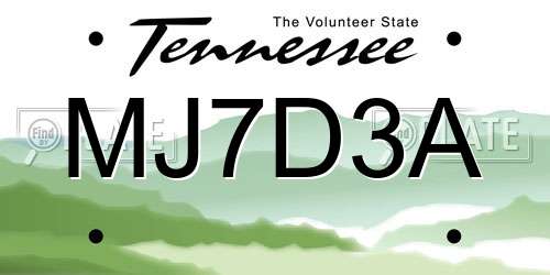 MJ7D3A Tennessee License Plate