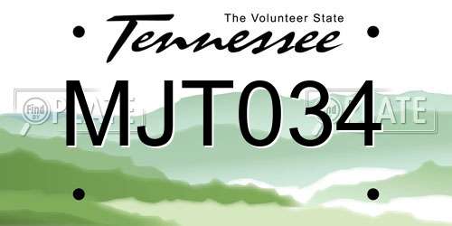 MJT034 Tennessee License Plate