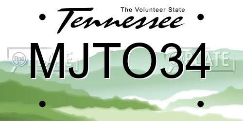 MJTO34 Tennessee License Plate