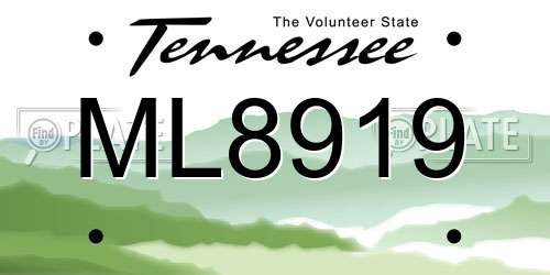 ML8919 Tennessee License Plate