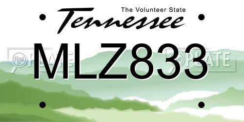 MLZ833 Tennessee License Plate
