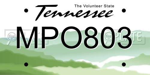 MPO803 Tennessee License Plate