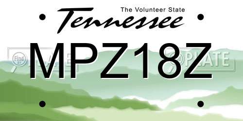 MPZ18Z Tennessee License Plate