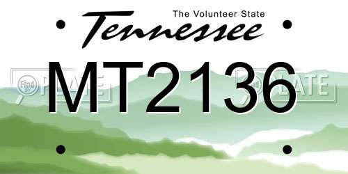 MT2136 Tennessee License Plate