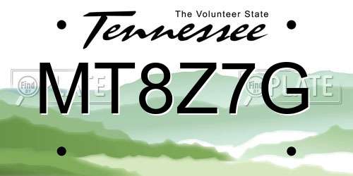 MT8Z7G Tennessee License Plate