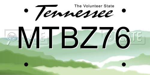 MTBZ76 Tennessee License Plate